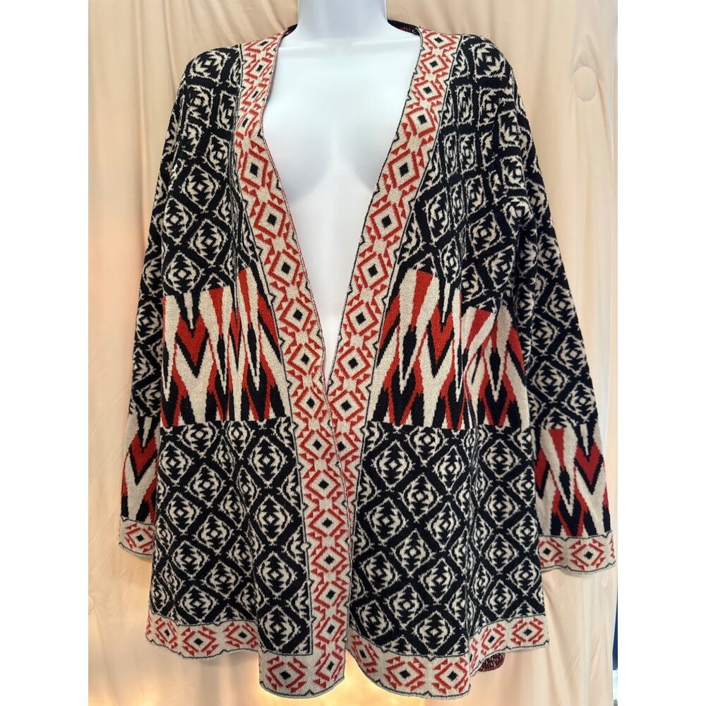 Flying Tomato Black Cream and Red Aztec Knit Cardigan